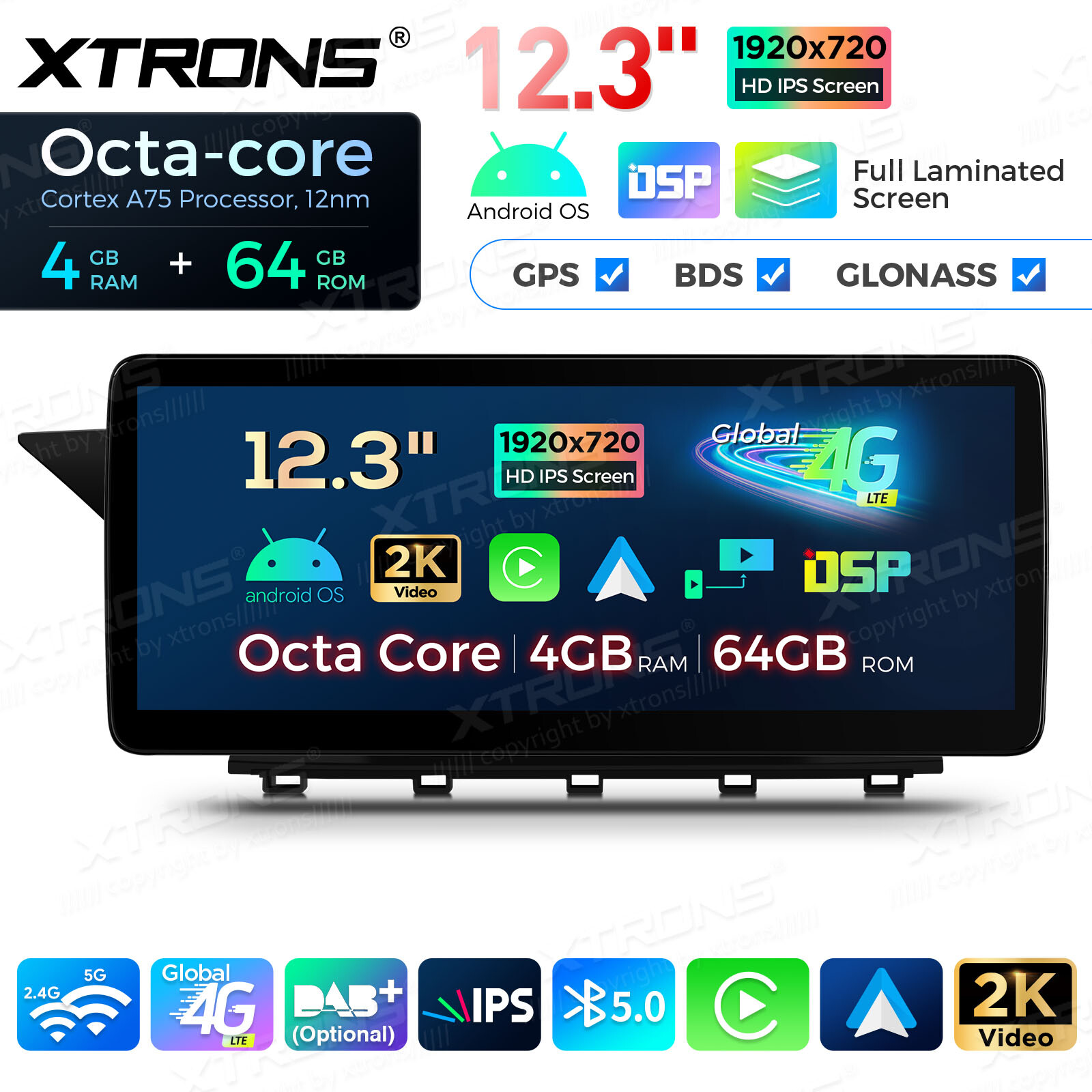 12.3″ Android 13 8-Core Car Stereo GPS 4+64GB For Benz GLK-Class X204 2008-2012