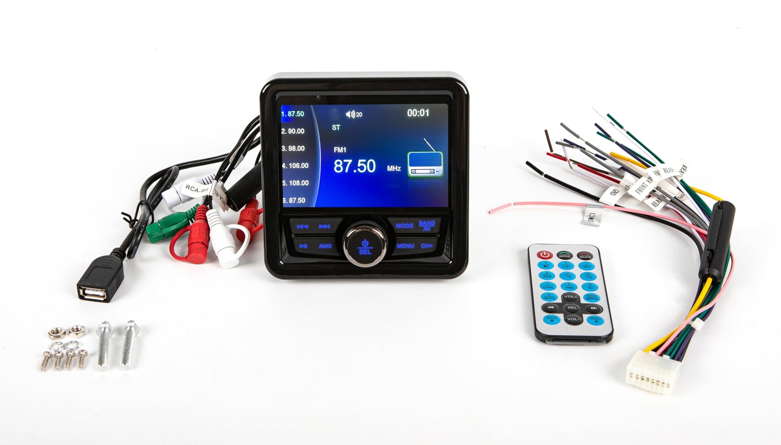Marine Bluetooth Receiver: Weatherproof, 4″ Display, Amp, USB, MP3 Player