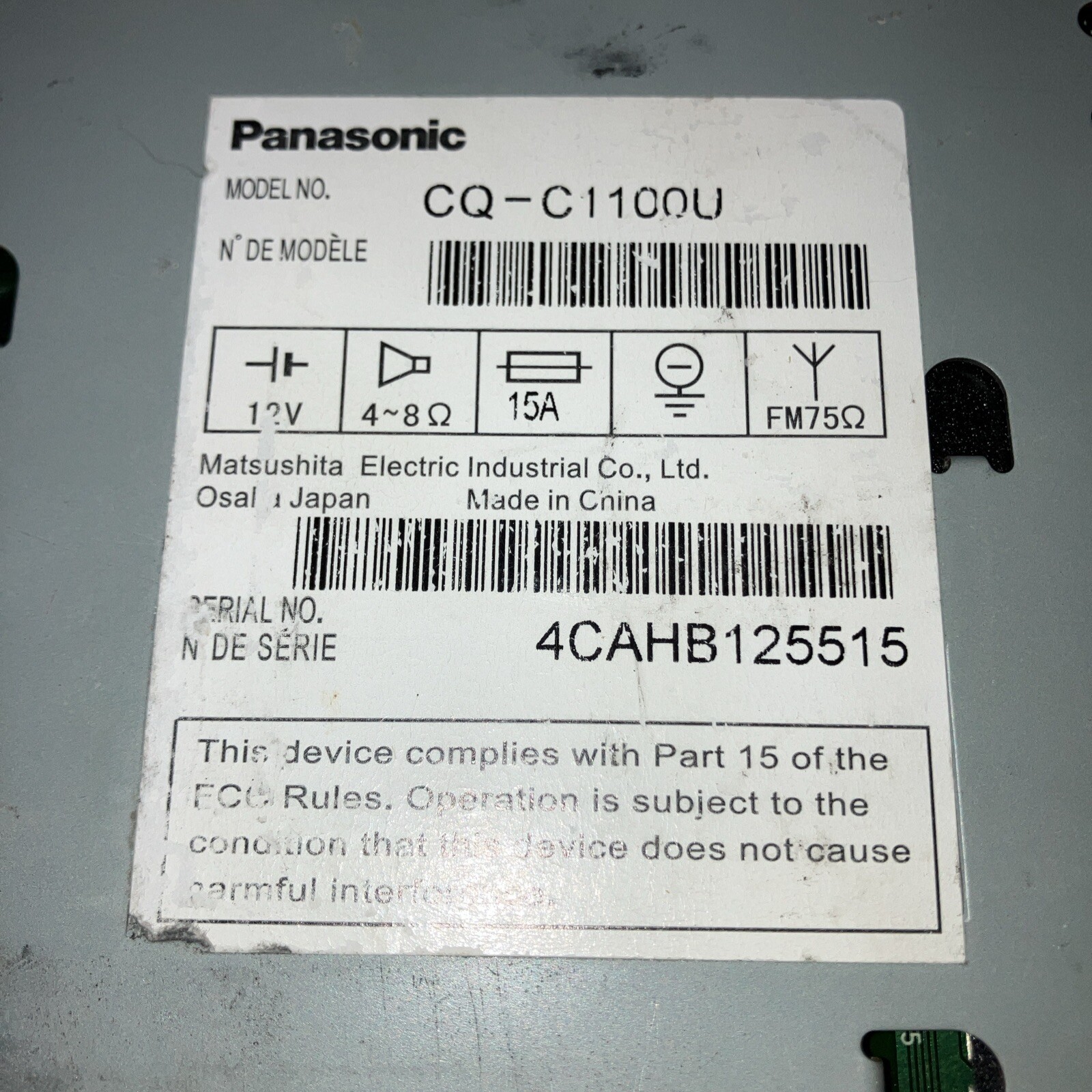 PANASONIC CD Player Receiver CQ-C1001U Mosfet 4 Channel 180 Watt 4×45