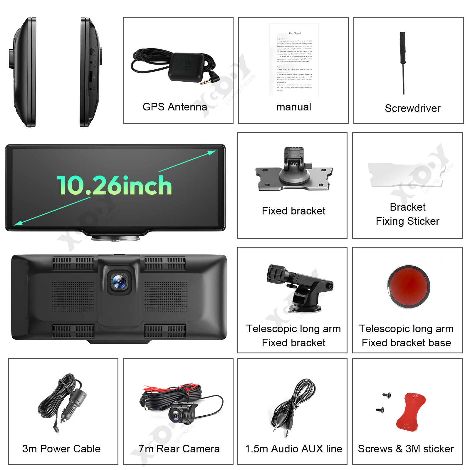 Rearview Mirror Dash Cam 4K 12″ Car DVR Dual Lens Front and Rear Camera GPS Wifi