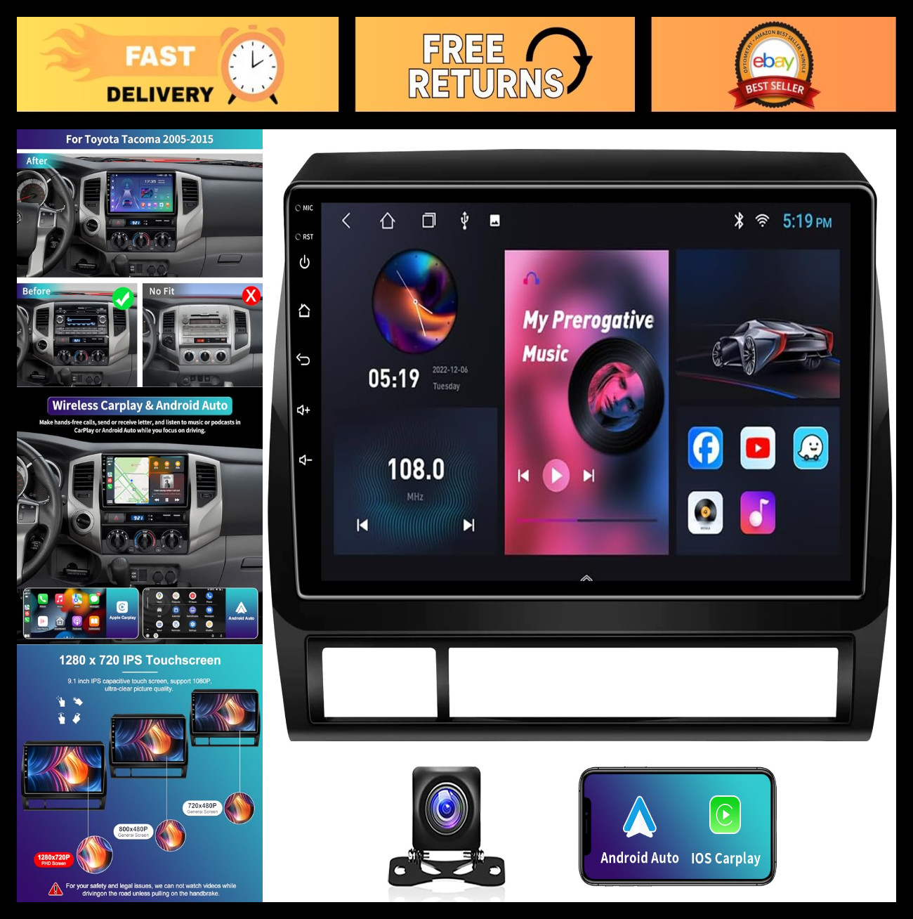 9.2″ Touch Screen Car Radio Stereo for Toyota Tacoma 2005-2015 – 5G WiFi, Androi