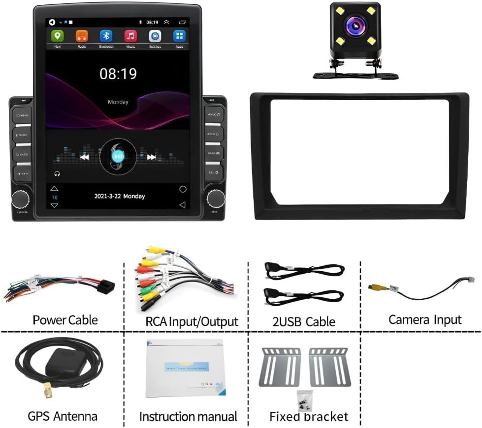 9.7” Double Din Android Car Stereo with Wireless Carplay Android Auto, Vertical