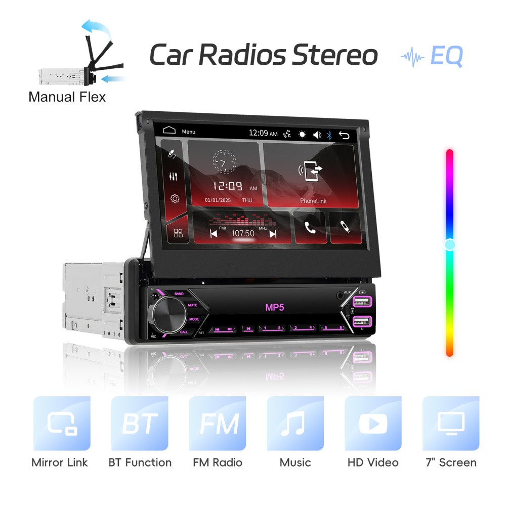 7″ Car Stereo Radio Single 1 Din Flip Out Touch Screen MP5 Player USB Bluetooth