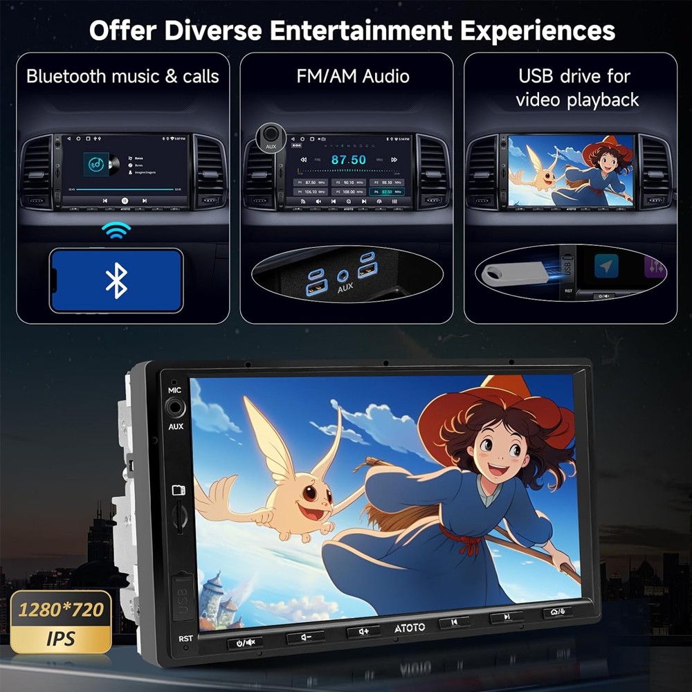 ATOTO OBDII Android 2 Din Car Stereo Radio GPS WIFI Rear & Front DVR Camera SWC