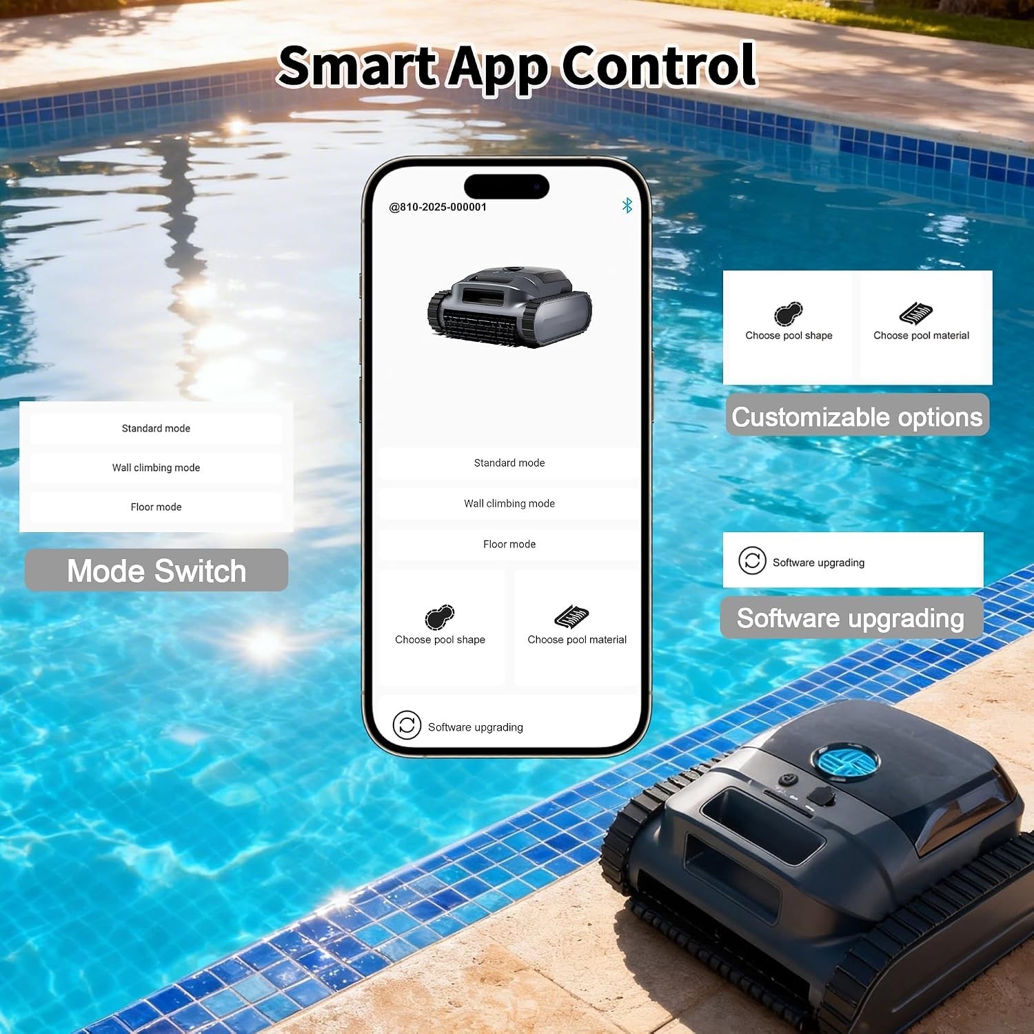 Czybyte Cordless Robotic Pool Cleaner, App Control, 100min Runtime