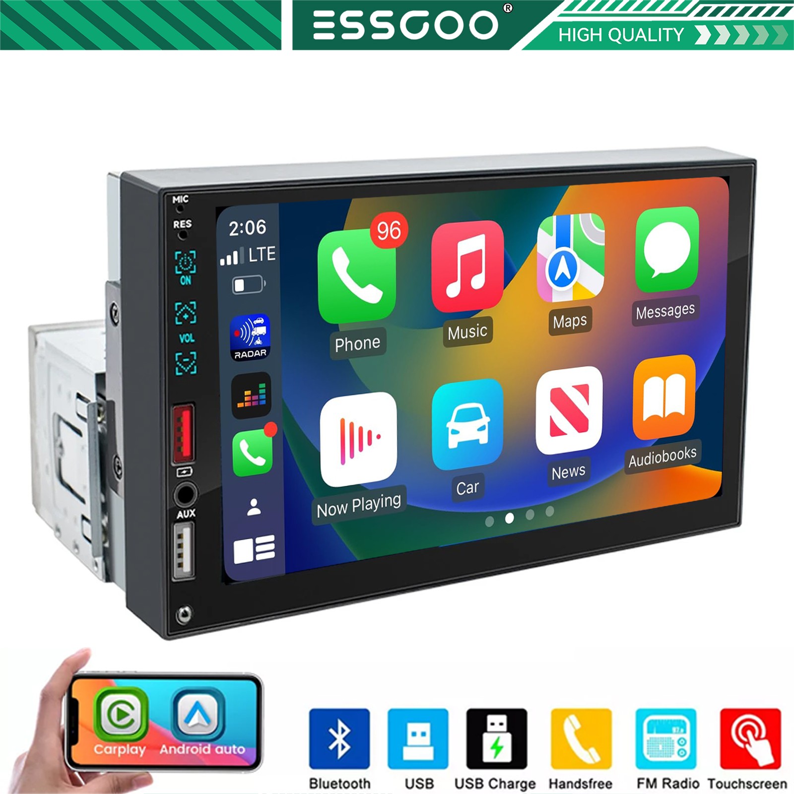 7″ Single 1 Din Car Stereo Radio Touch Screen Apple CarPlay Android Auto USB FM