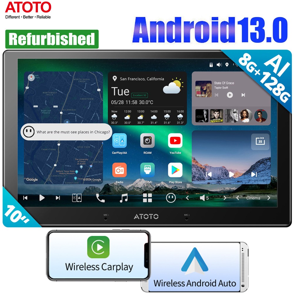 ATOTO X10 10″ QLED Screen Android 13 4G LTE Car Stereo Digital GPS Radio 8G+128G