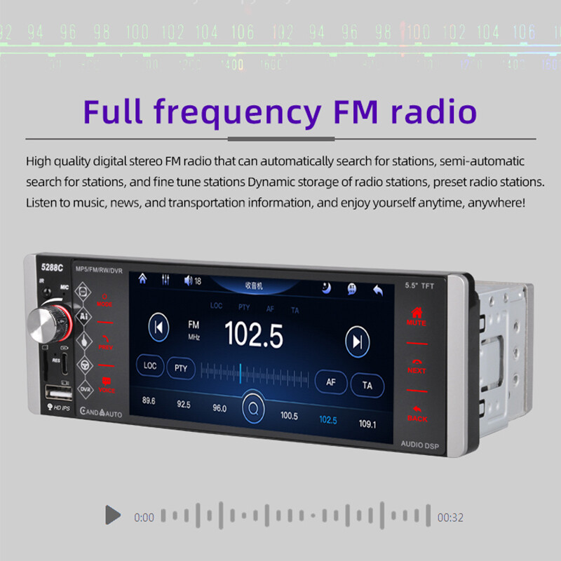 5.5″ Single 1 DIN Car Stereo Radio Bluetooth Apple Carplay Touch Screen Voice/FM