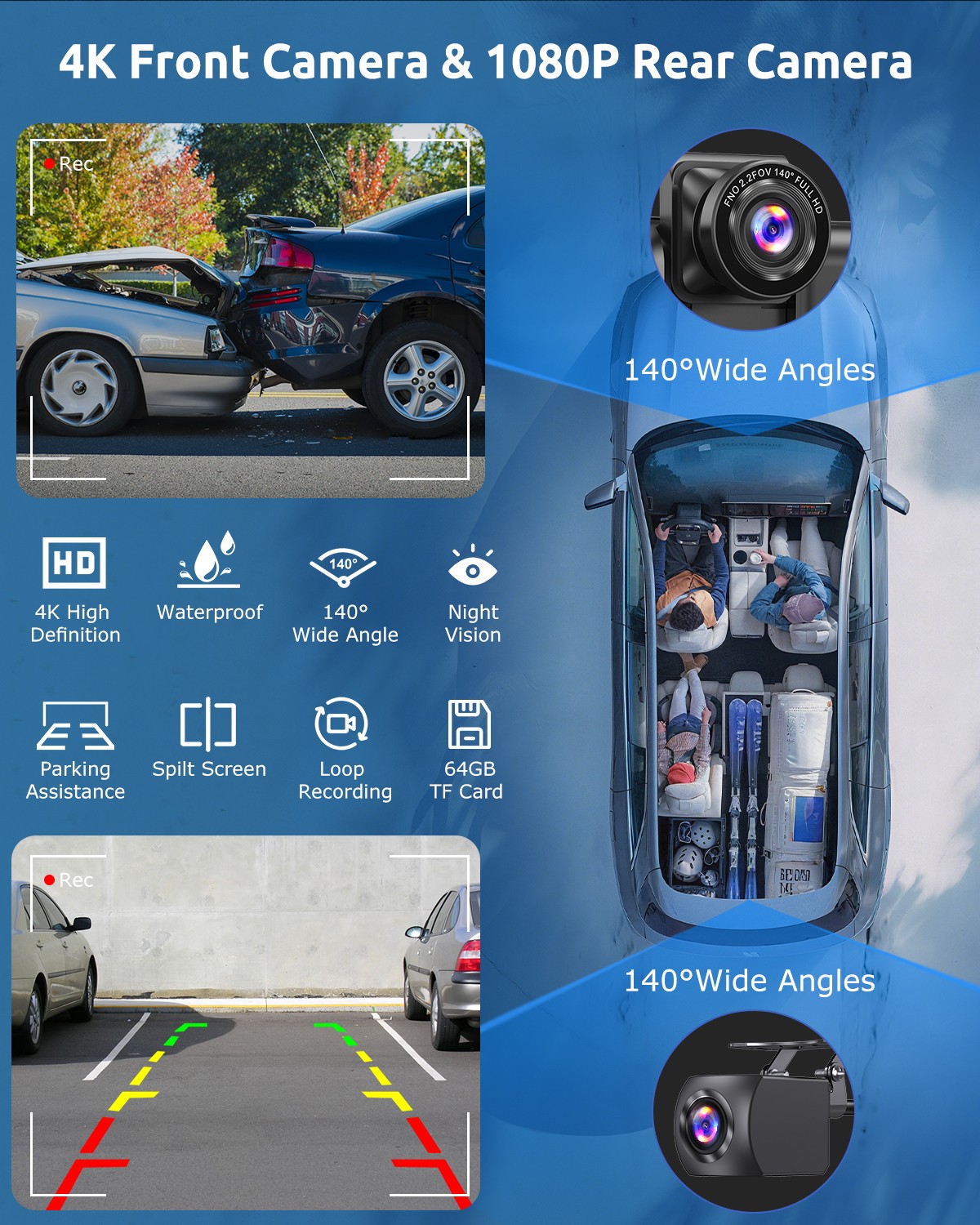 Camara De Seguridad Para Carro Auto 3 lenses Delantero/Trasero/Interior Dash Cam