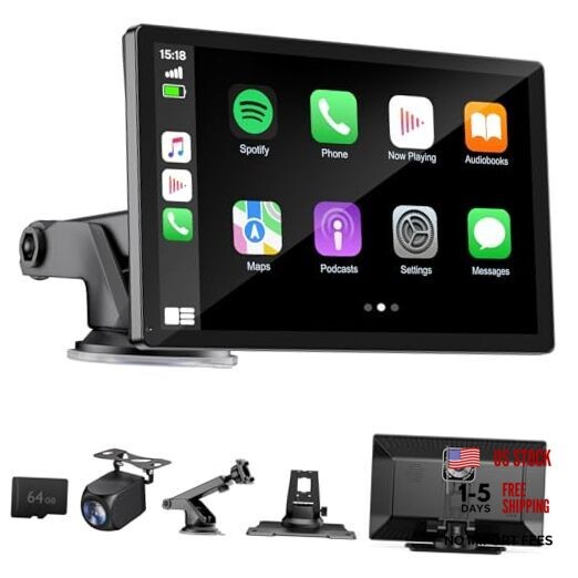 9″ Wireless Apple Carplay Screen for Car with 4K Dash Cam, Portable 9inches