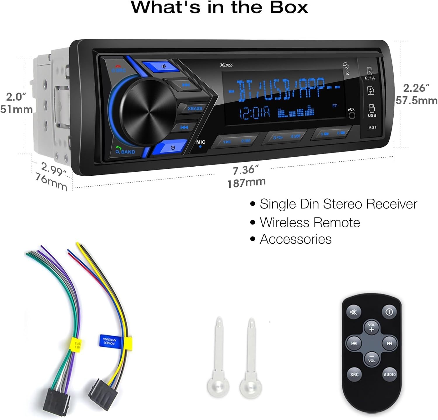 High-Power Bluetooth Car Stereo with FM/AM, App Control & Adjustable EQ Settings