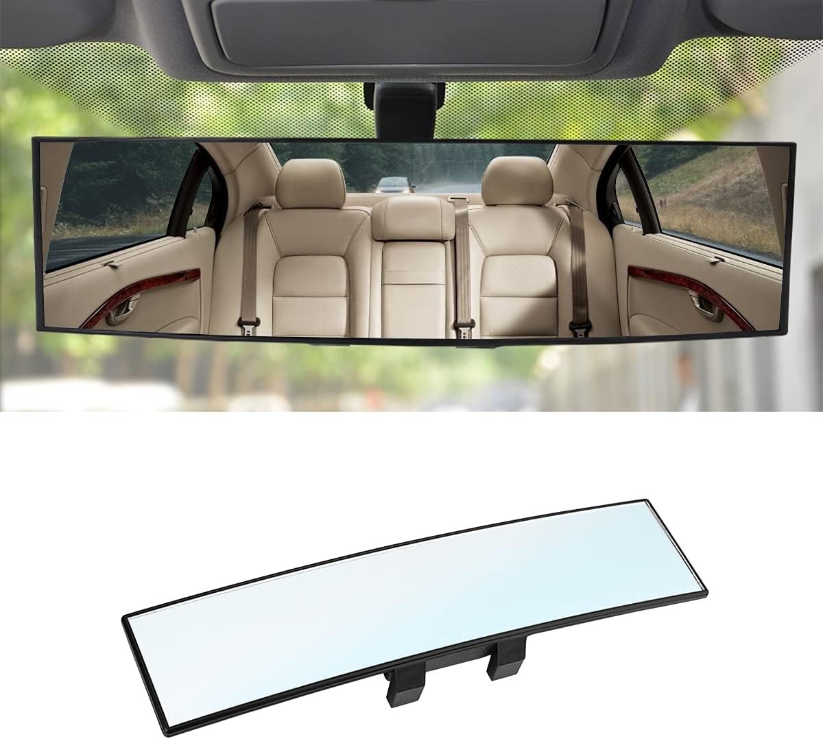 12” Panoramic Clip-On Rear View Mirror Wide Angle HD Universal Car Mirror