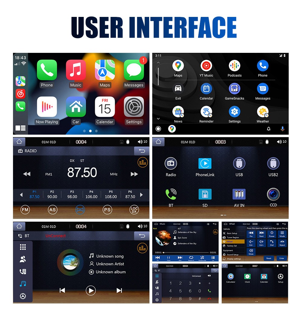 7″ Double DIN Car Radio Touch Screen MP3/MP4/5 Apple Carplay Android Auto AUX FM