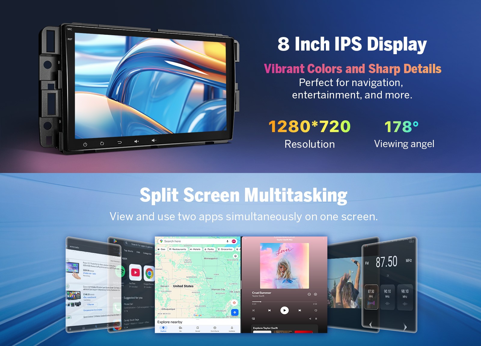 8″ Android 14 4+64 Apple CarPlay Car Stereo for 2007-2013 Chevy Silverado WiFi 6