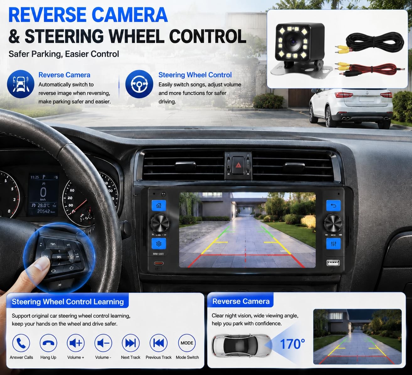 Single Din Car Stereo with Wireless Apple CarPlay, 5″ Touchscreen Car Radio |…
