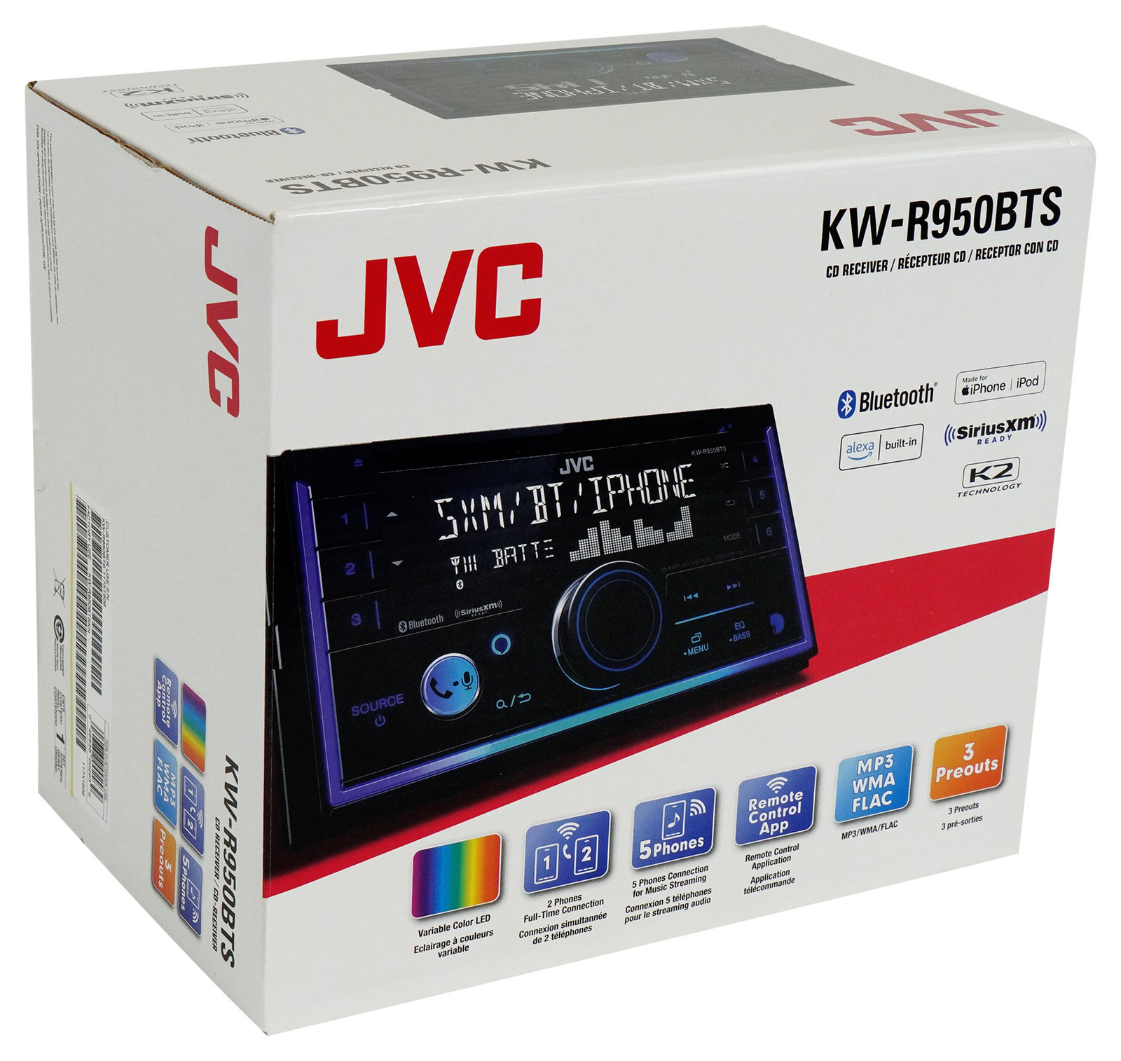JVC KW-R950BTS 2-Din Car Stereo CD Receiver w/ Bluetooth/USB/XM Ready/Alexa/EQ