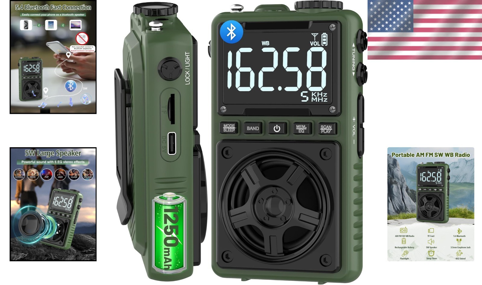 Multi-Band Portable Radio with Rechargeable Battery NOAA Weather Alert and Large