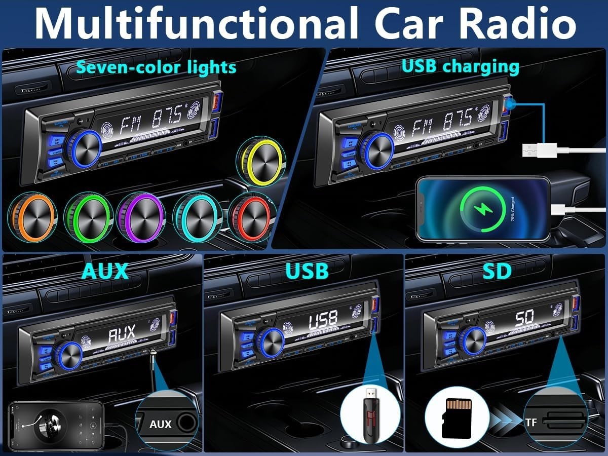 Bluetooth Car Radio Single DIN with FM AM MP3 Support and App Control