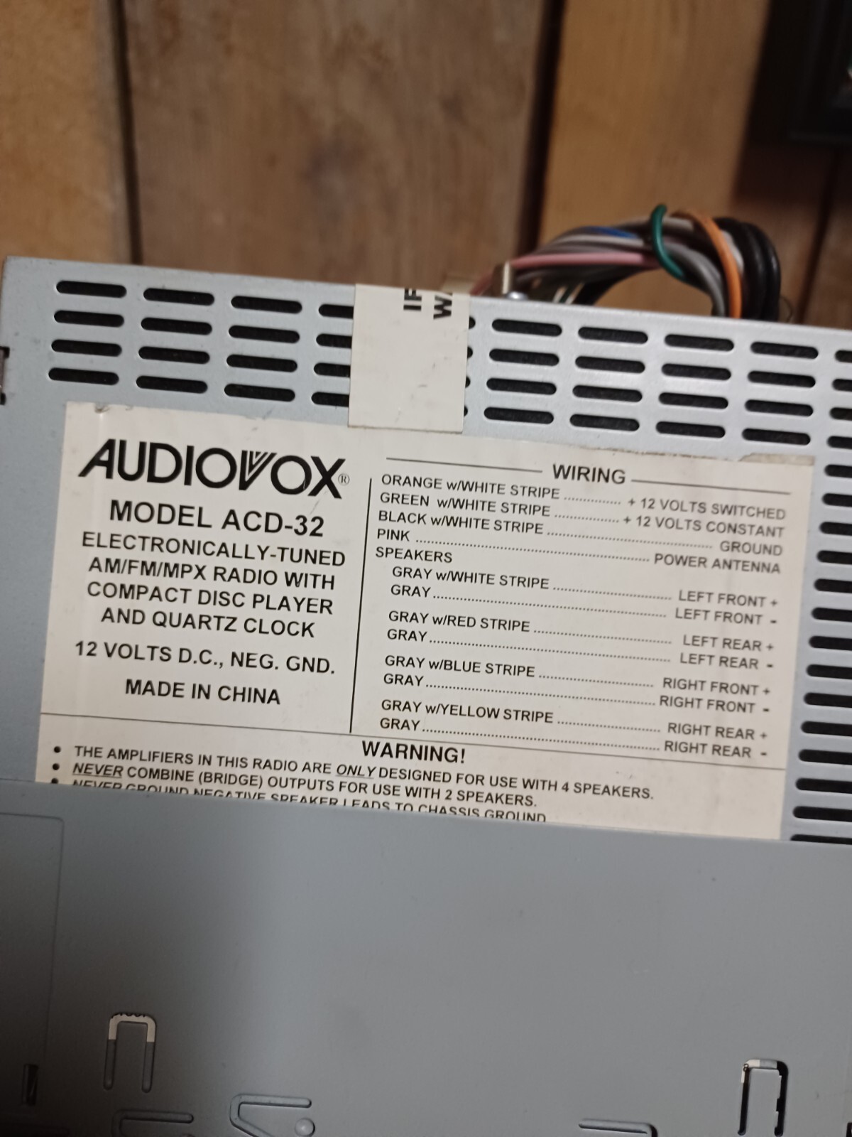 Vintage Audiovox ACD-32 Detachable Front Panel CD 4 Channel Car Audio Radio