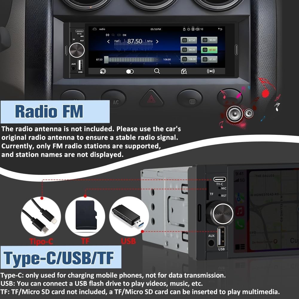 Universal Single DIN Car Stereo Touch Screen Bluetooth FM USB TF Backup Camera