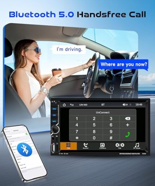 7” Double Din Car Stereo with Wireless CarPlay Android Auto,5.1Bluetooth Car