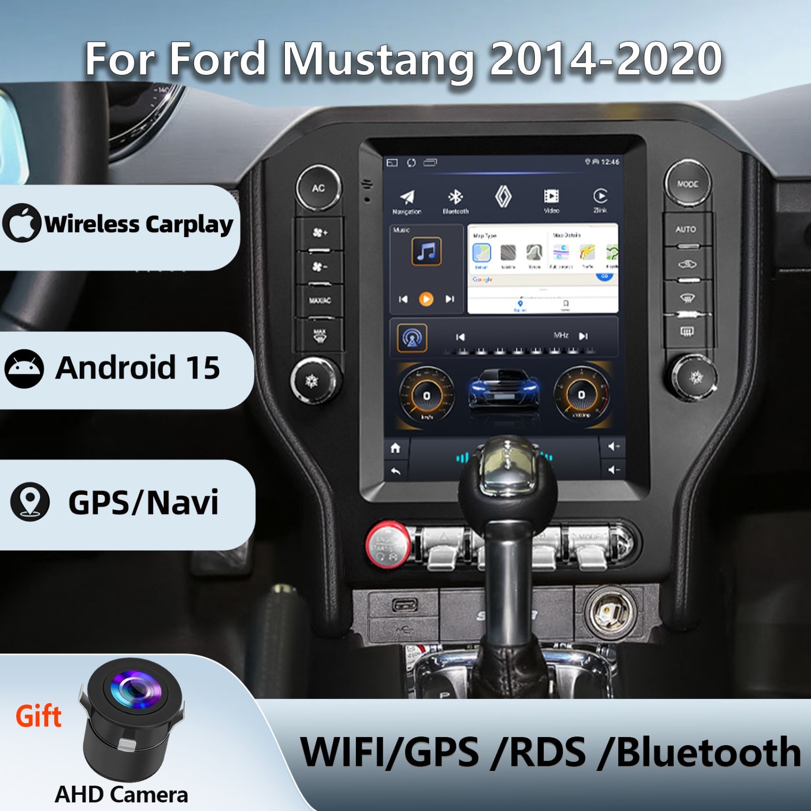 For 2015-2020 Ford Mustang Apple Carplay Car Stereo Radio GPS WIFI with Camera