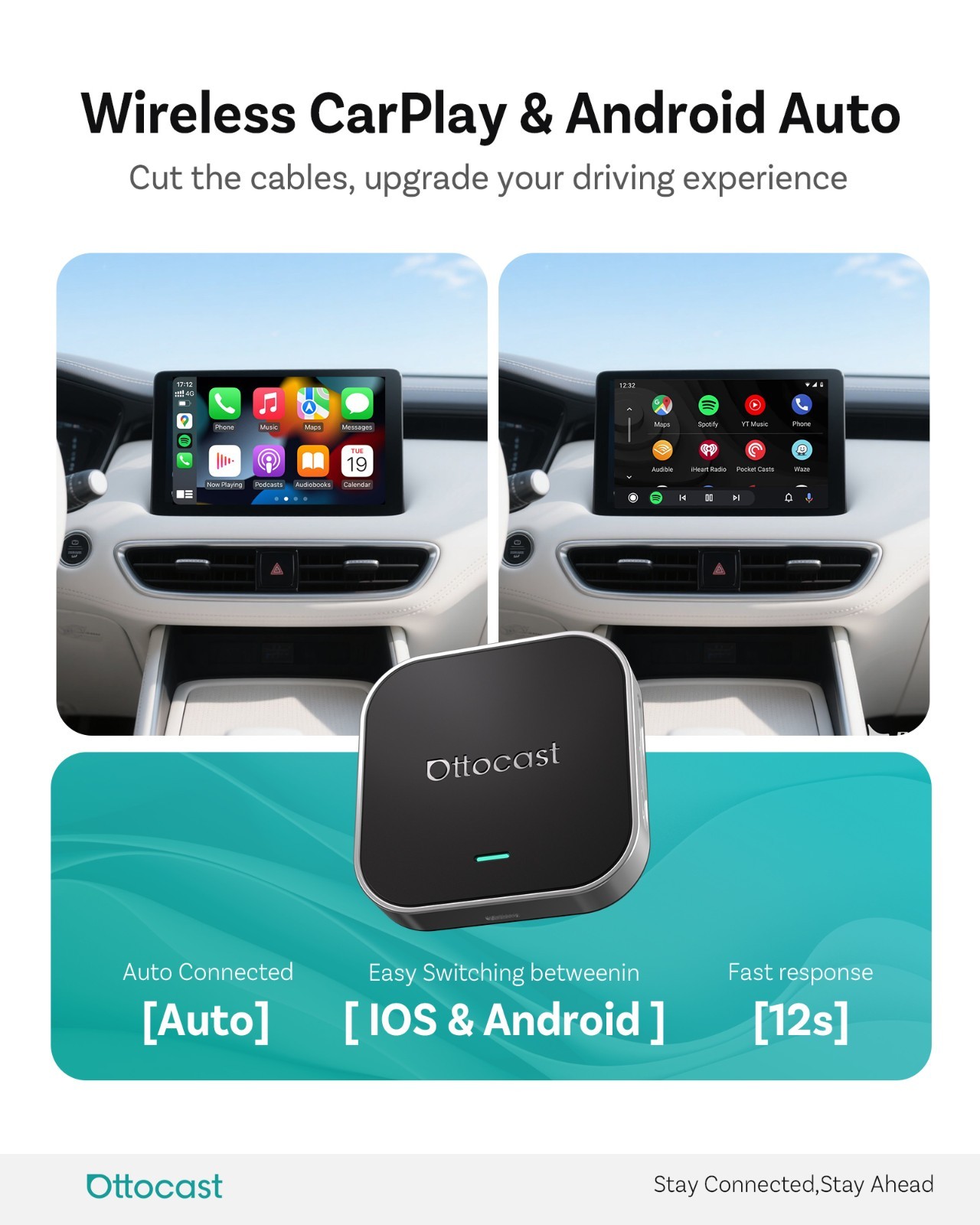 OTTOCAST E2 Video Palyer Ai Box Wireless CarPlay Adapter Android w/YT+TK+APP