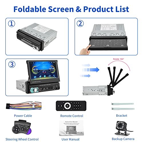 (Stable) 7 Inch Single Din Carplay Car Stereo, Flip Out Touch USB, Carplay