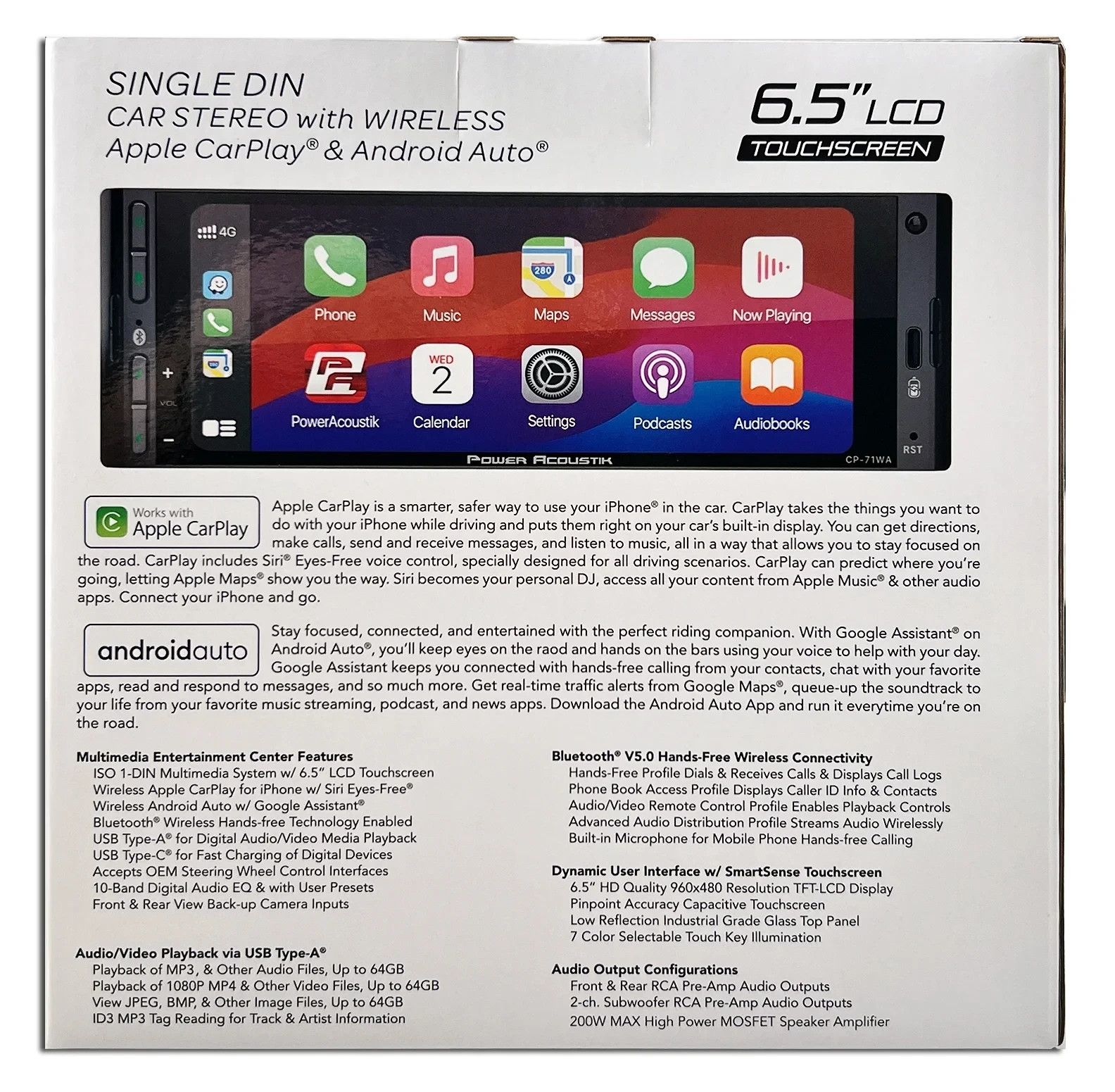 CP-71WA Single DIN 6.5″ Color Touchscreen Car Stereo with Bluetooth Connected
