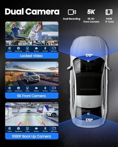 MOECKEARLA WIRELESS CARPLAY 5K DASH CAM 9″ PORTABLE APPLE CARPLAY – BLACK