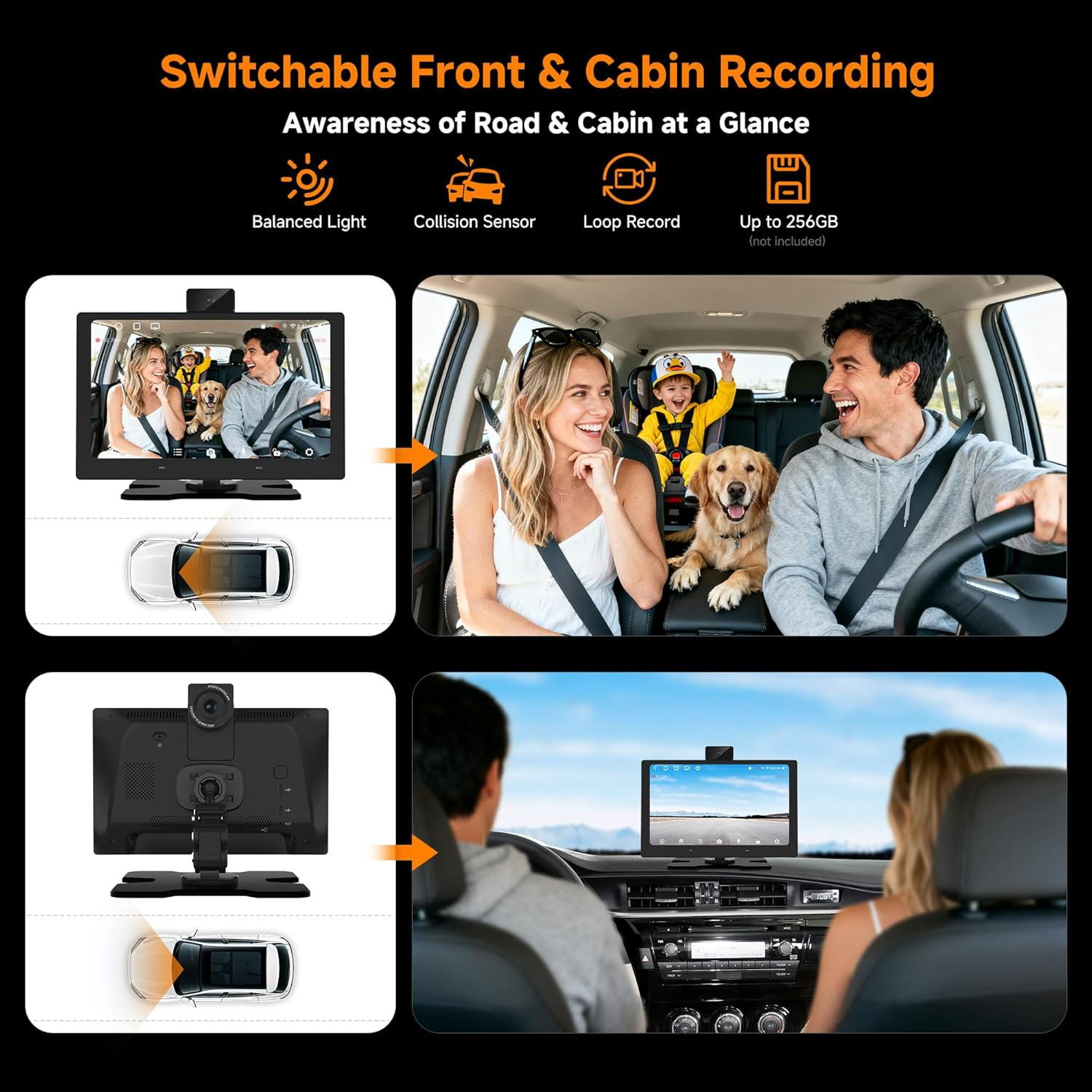 9″ Wireless Carplay Screen with Dash Cam, GPS, Bluetooth & Dual Wifi
