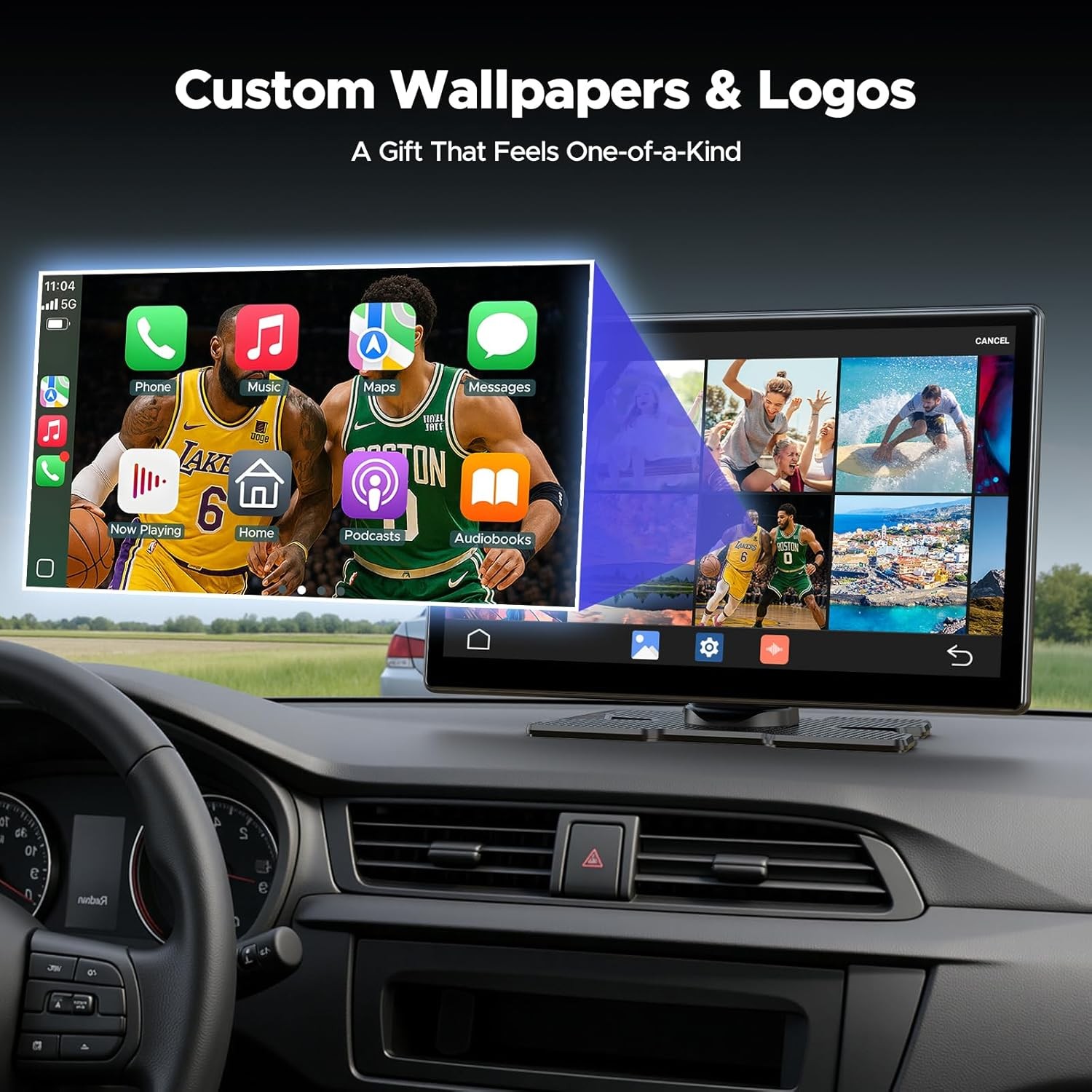 Wireless CarPlay Screen AI Box 9″ Touchscreen Netflix YouTube TikTok+Rear Camera