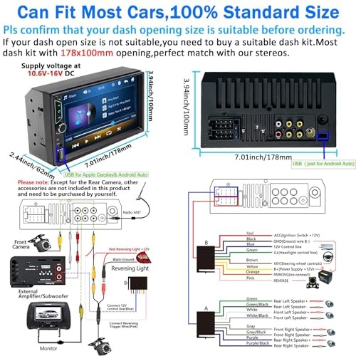 Double Din Car Stereo with Dash Cam,Compatible with Apple Carplay,Android