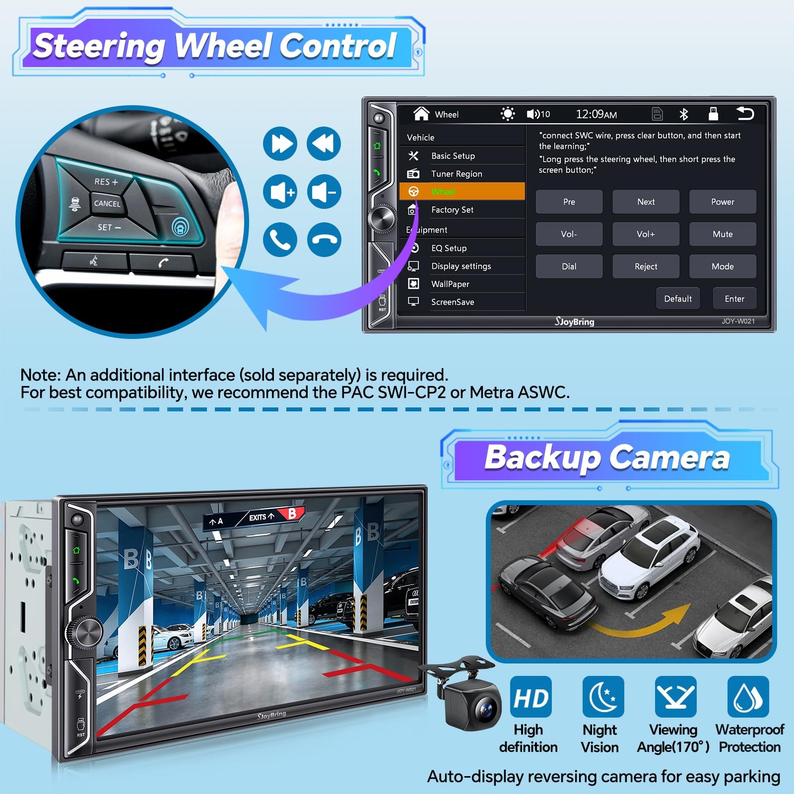 7″ QLED Double Din Car Stereo Compatible with Wireless Apple CarPlay & Android