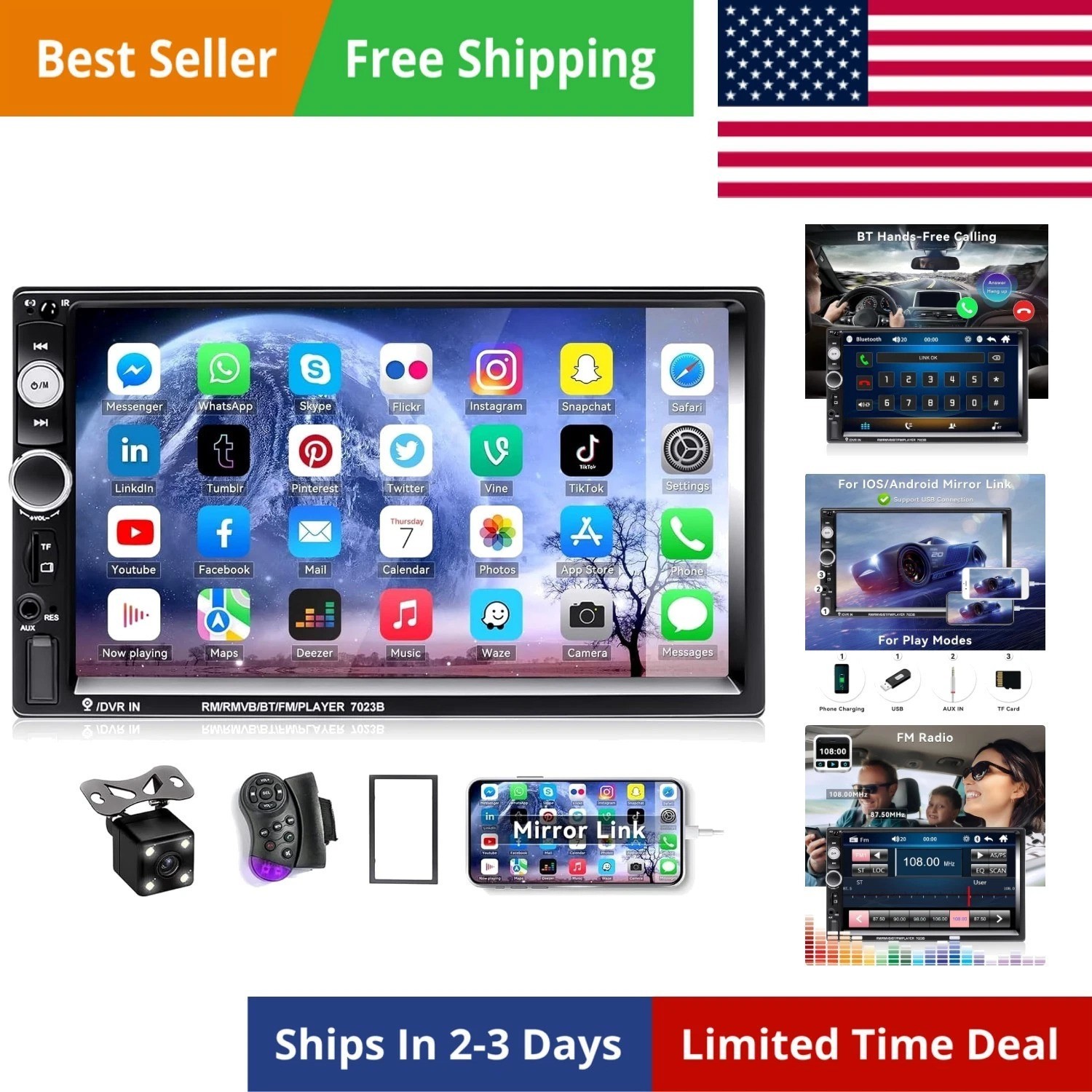 7″ Double Din Car Stereo Audio Bluetooth MP5 Player USB FM Multimedia Radio+ …