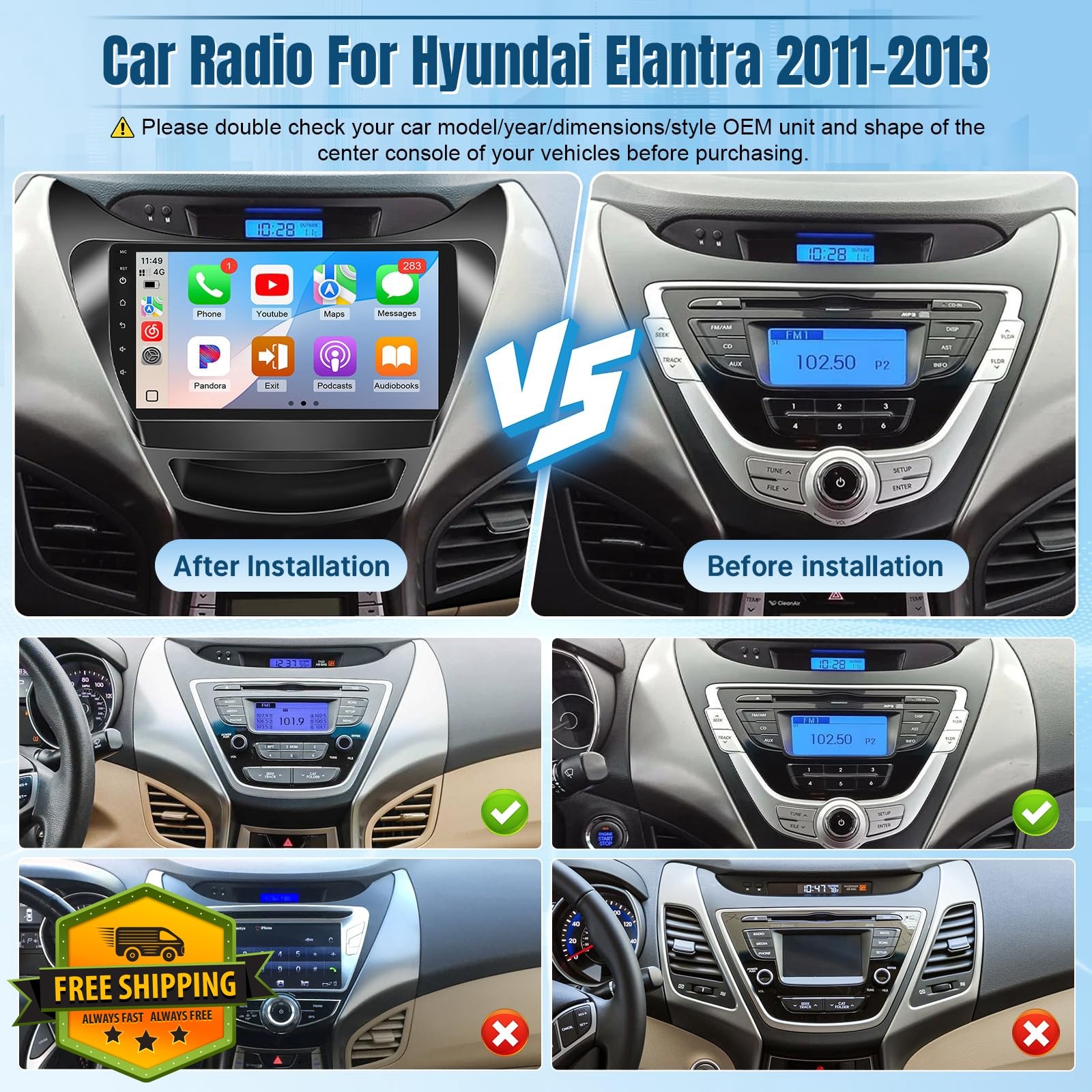 Naifay Car Radio Hyundai Elantra 11-13 Android Auto Carplay 9″