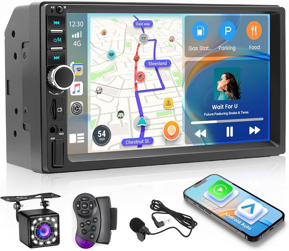 Double Din Car Stereo Radio Apple Carplay Android Auto Bluetooth 7″ Touch Screen