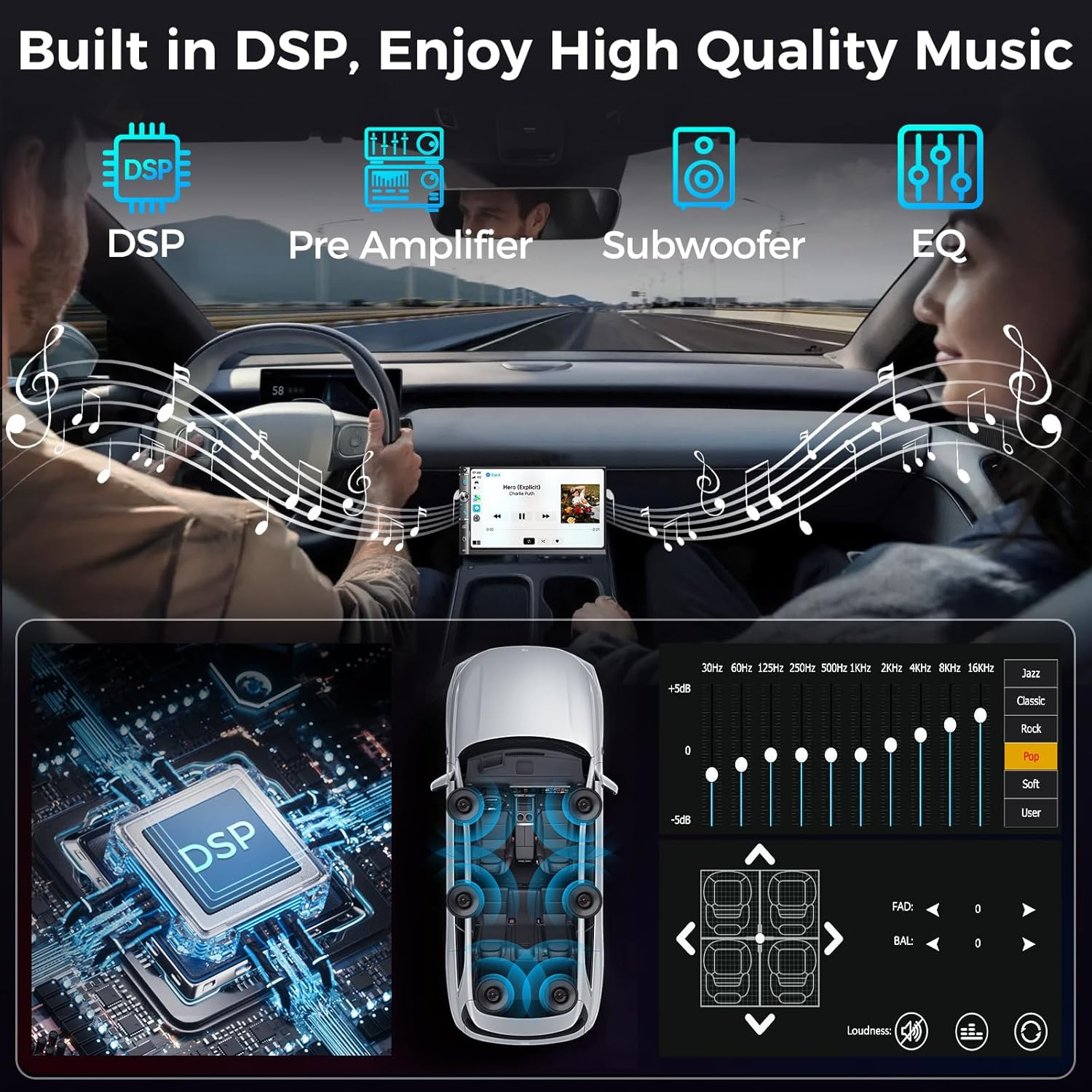 7″ Double Din Car Stereo, Wireless Apple Carplay & Android Auto, HD Touchscreen,