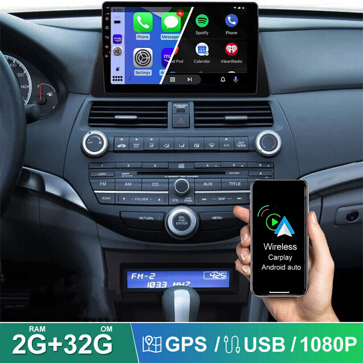 For HONDA ACCORD 2008-2012 Android Carplay Stereo GPS Radio with Bakcup Cam