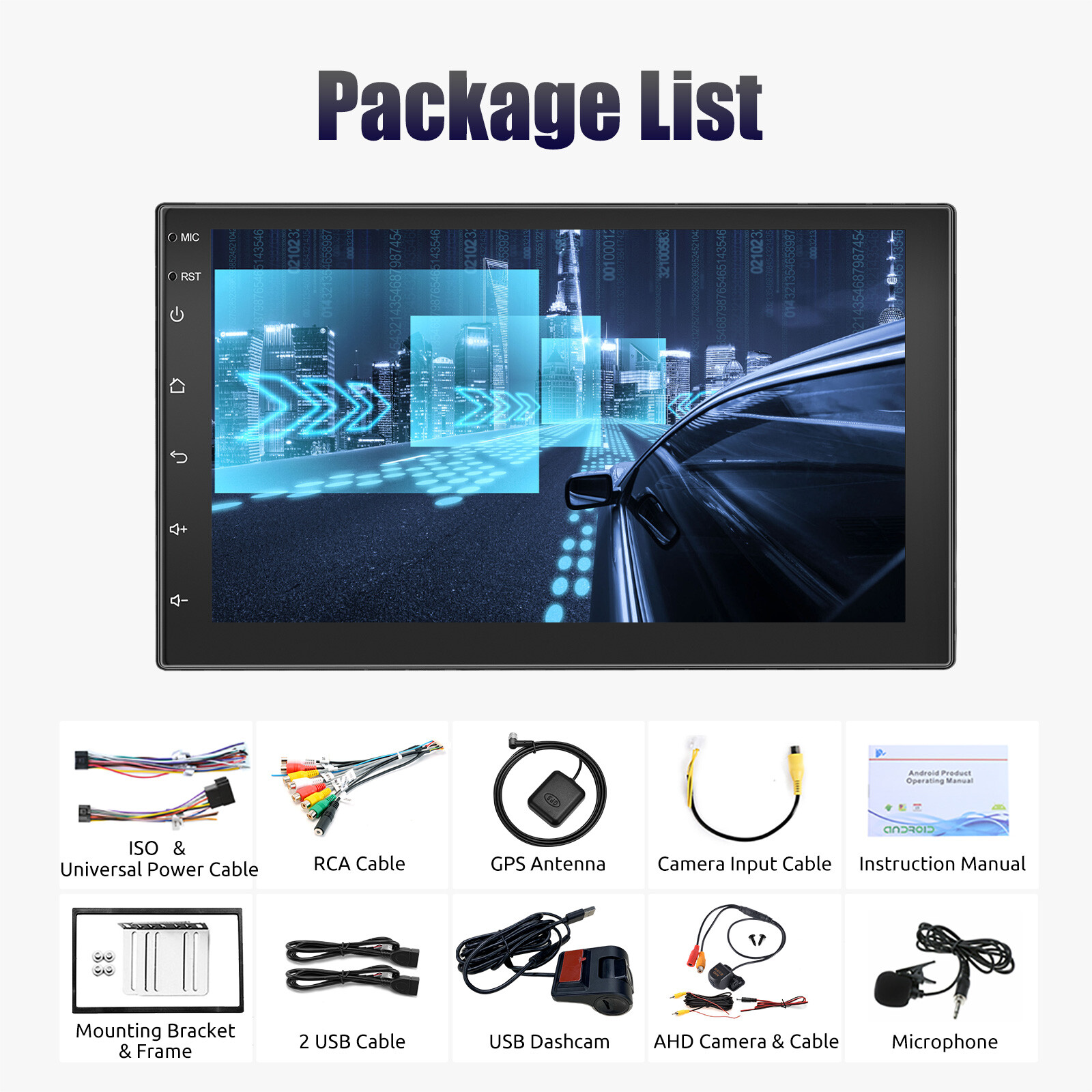 7 Inch Android 13 Carplay Car Stereo Bluetooth GPS Navi 2+32G 2 DIN + Camera DVR