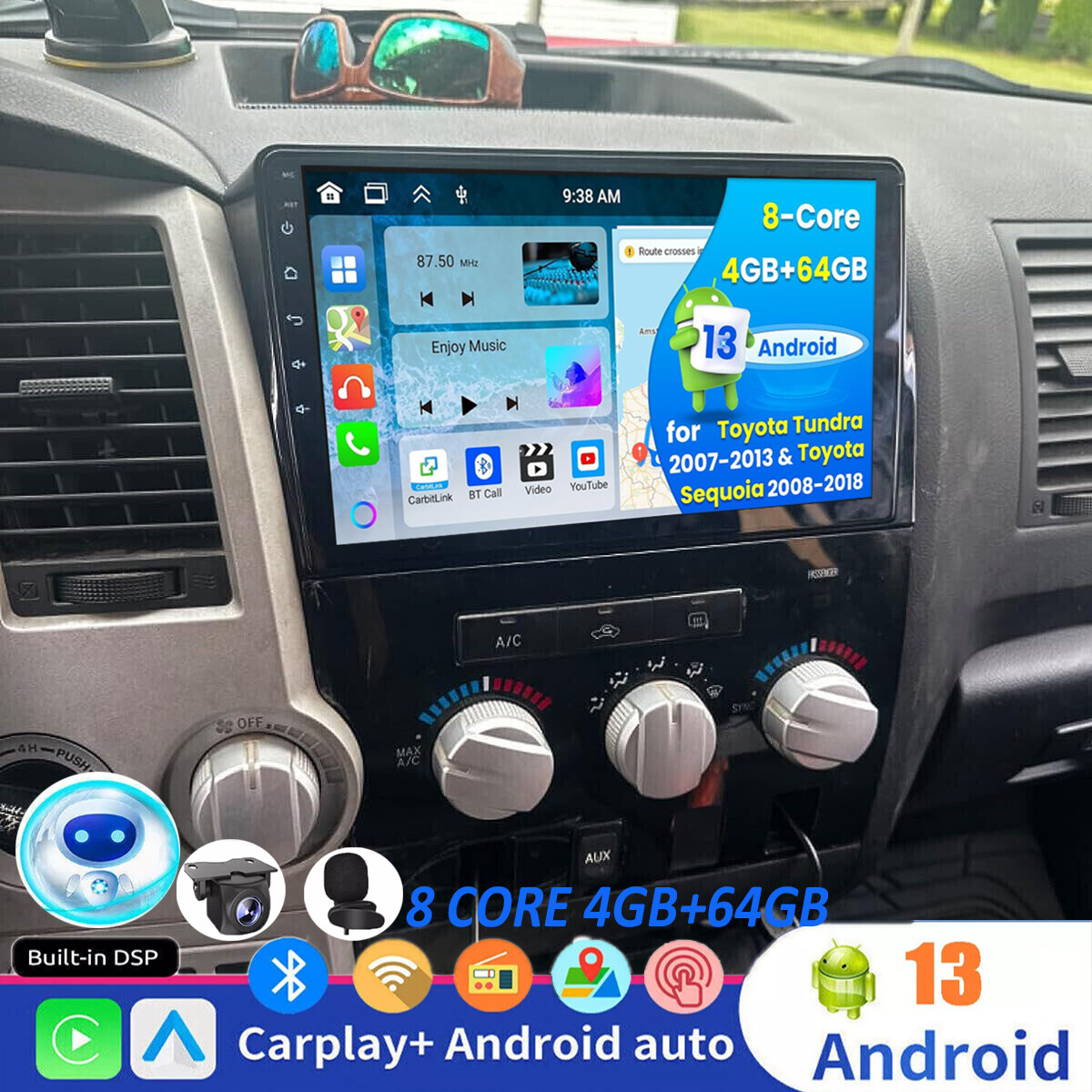 4+64G Carplay Car Stereo GPS Radio For Toyota Tundra 2007-2013 Sequoia 2008-2019