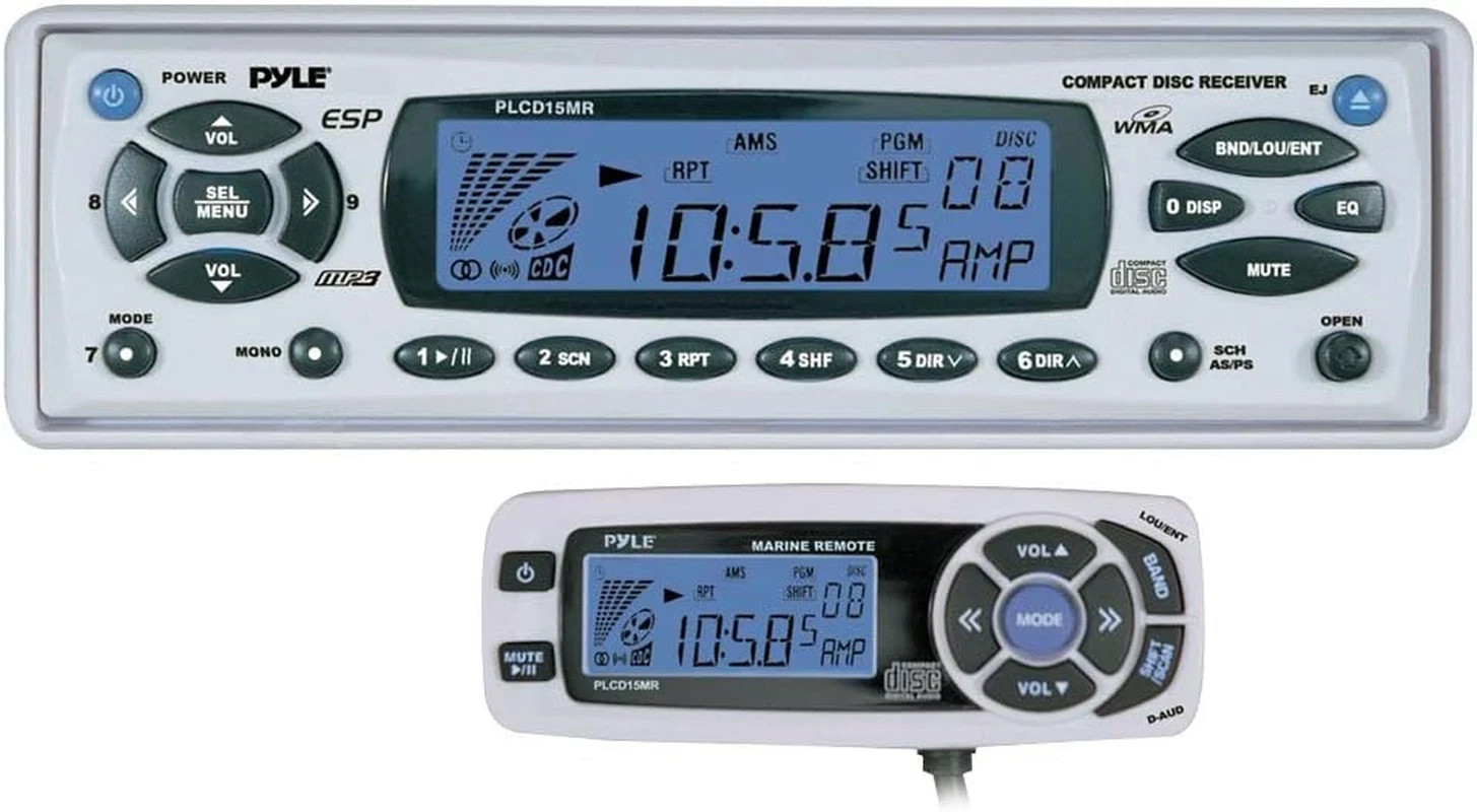 PLCD15MR AM/FM-MPX In-Dash Marine CD/MP3 Player with Full Face Detachable Panel