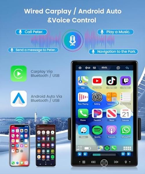 10.4 Inch Car Stereo Single Din Wireless Carplay Touch Screen, Vertical