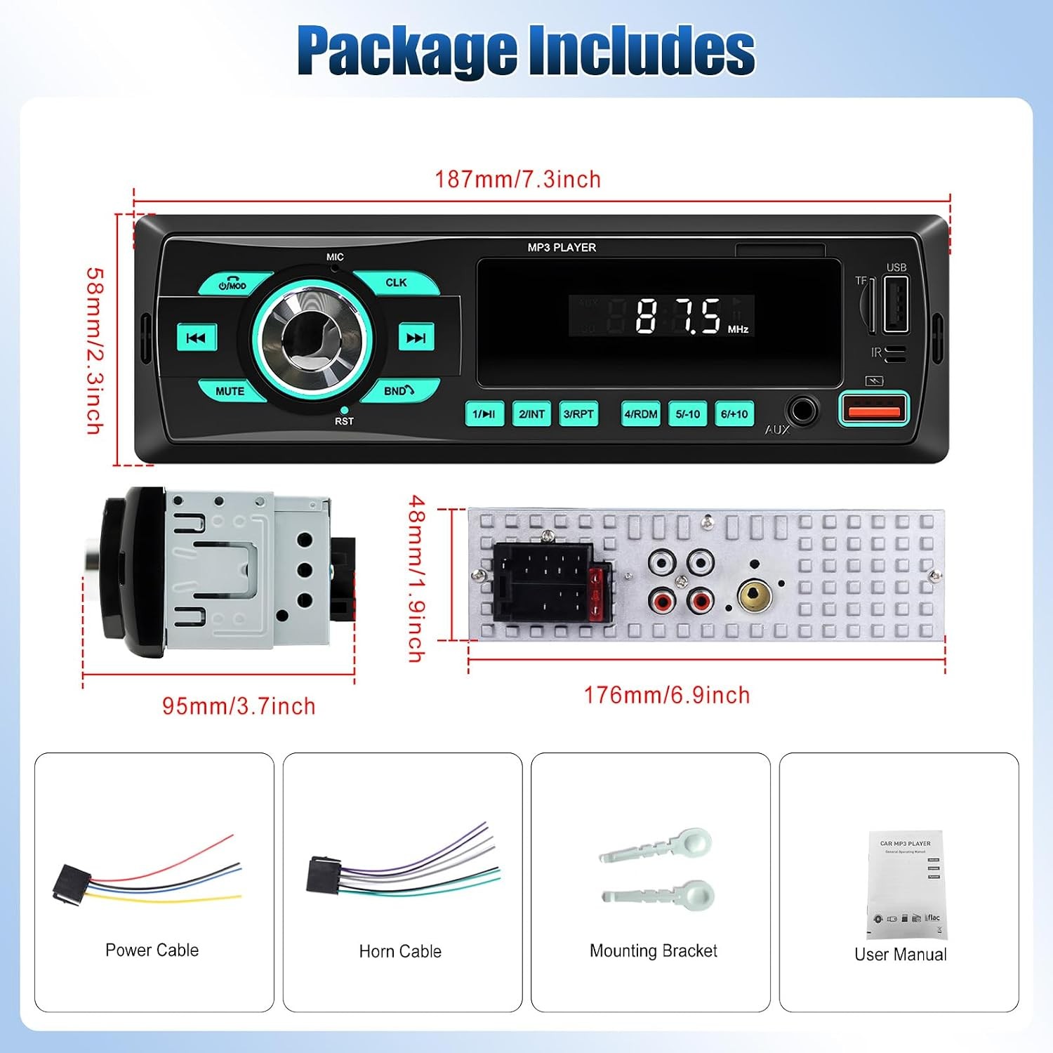 Car Radio Bluetooth Single DIN Car Stereo Audio, Car Audio with Dual P4