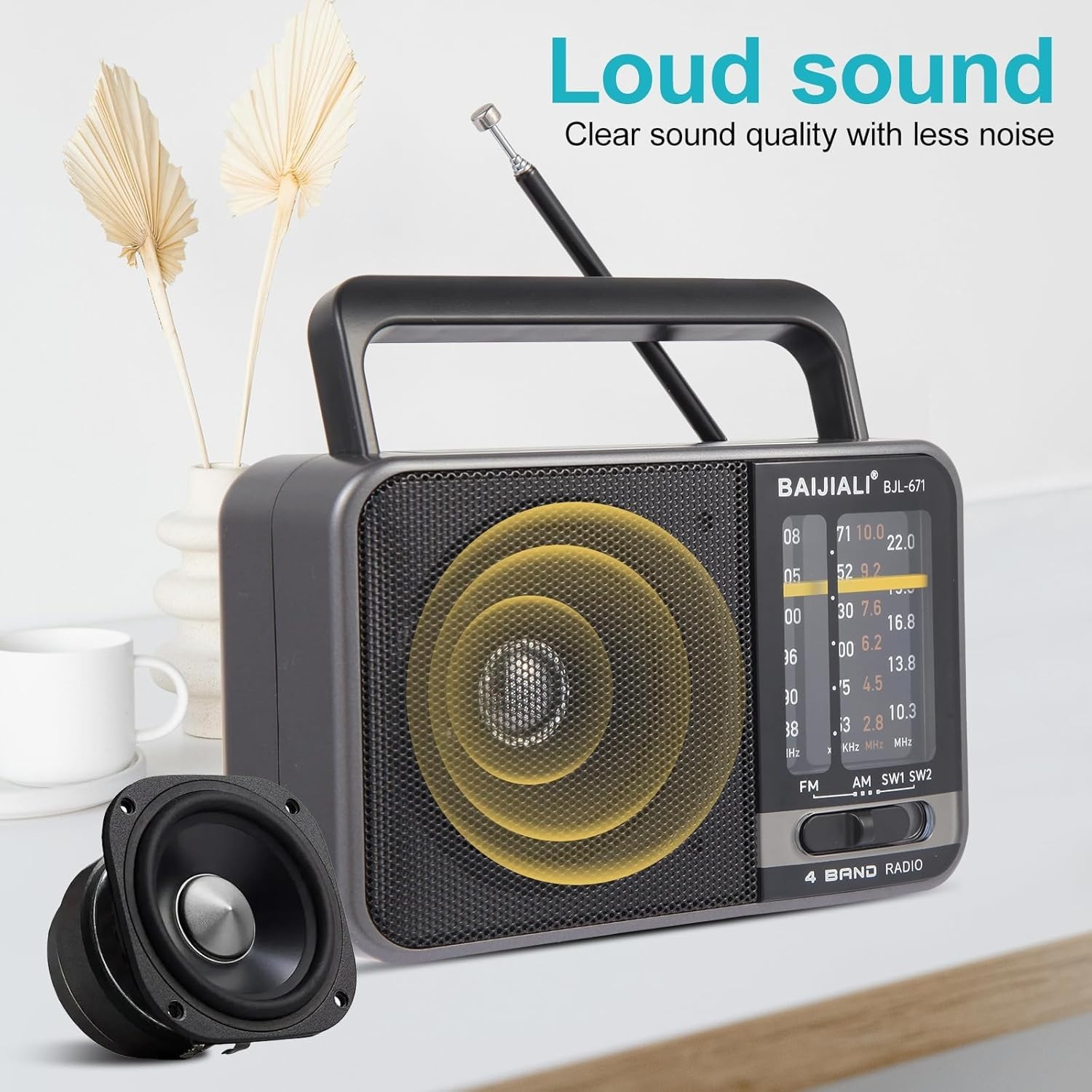 Retro 4-Band AM/FM/SW Portable Radio with USB Power and Rechargeable Battery