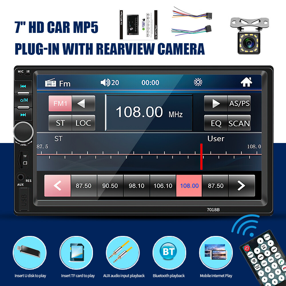 Pantalla Radio Para Carro Auto Con 12 LED Camara MP5 Tactil Doble Din Bluetooth
