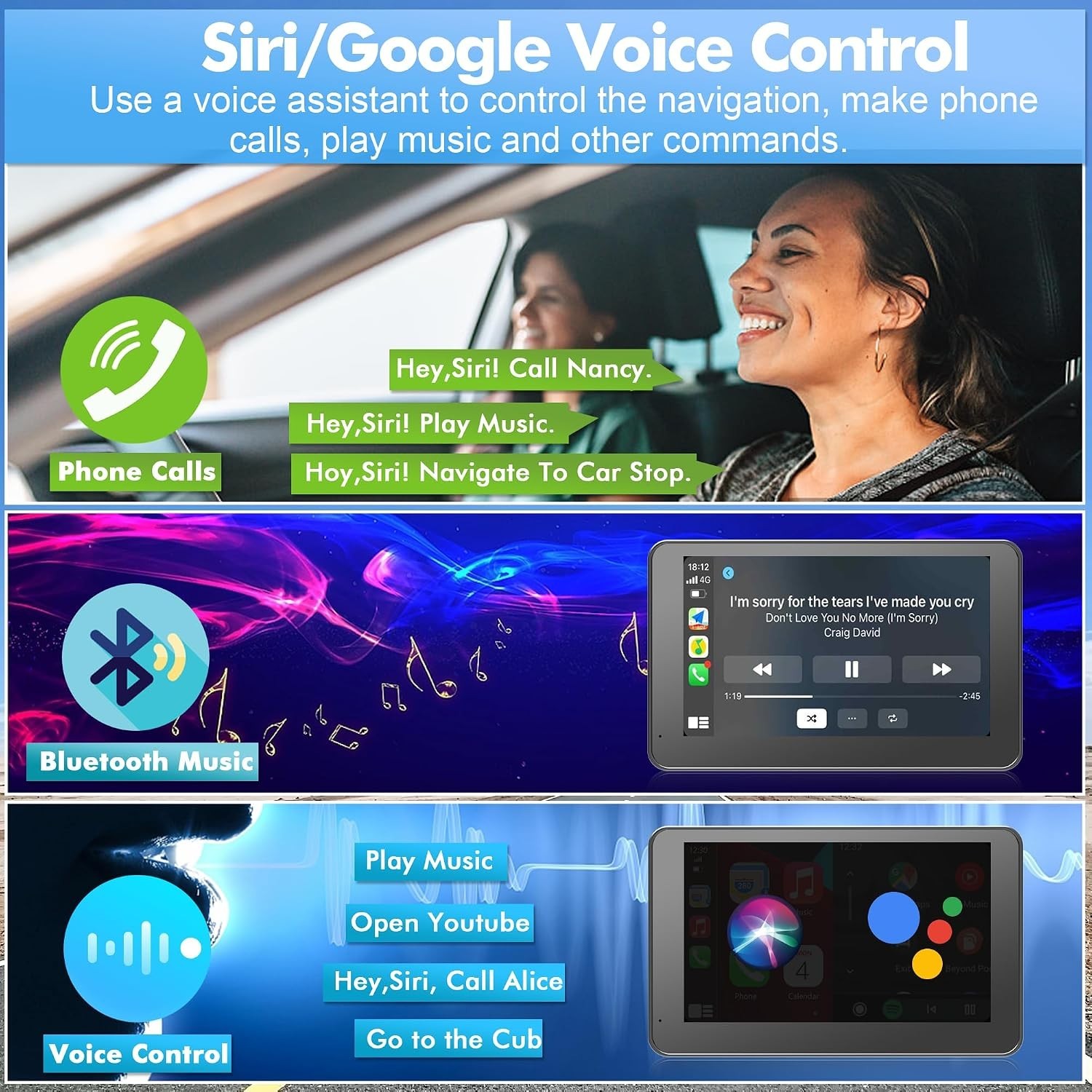 Lightweight 7-inch Wireless CarPlay & Android Auto with Easy Dashboard Mount