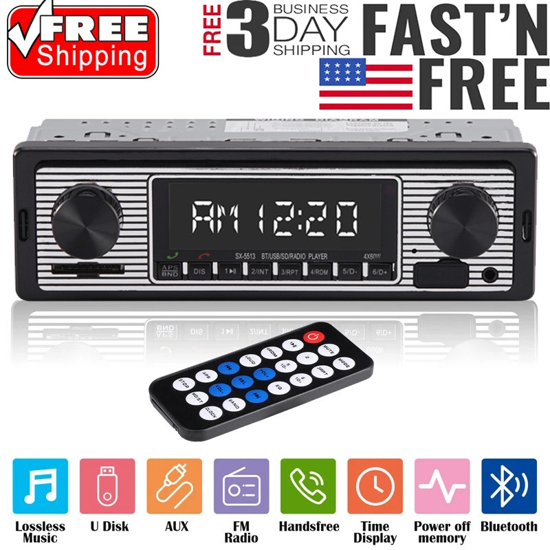 Bluetooth Vintage Car FM Radio MP3 Player USB Classic Stereo Audio Receiver AUX