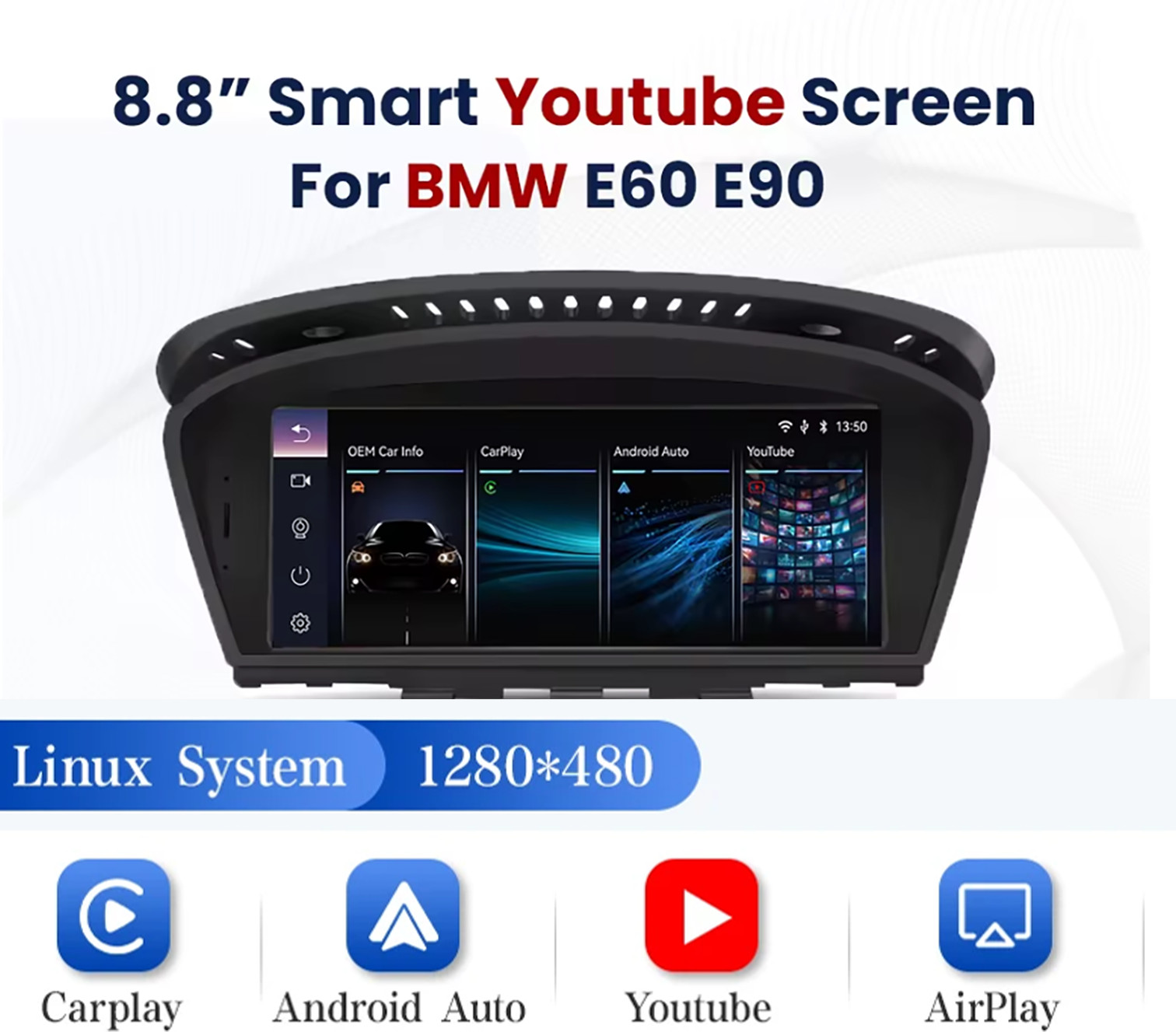 8.8′ Wireless CarPlay TouchScreen With Youtube For BMW E90 E60 E63 E64 CCC/CIC