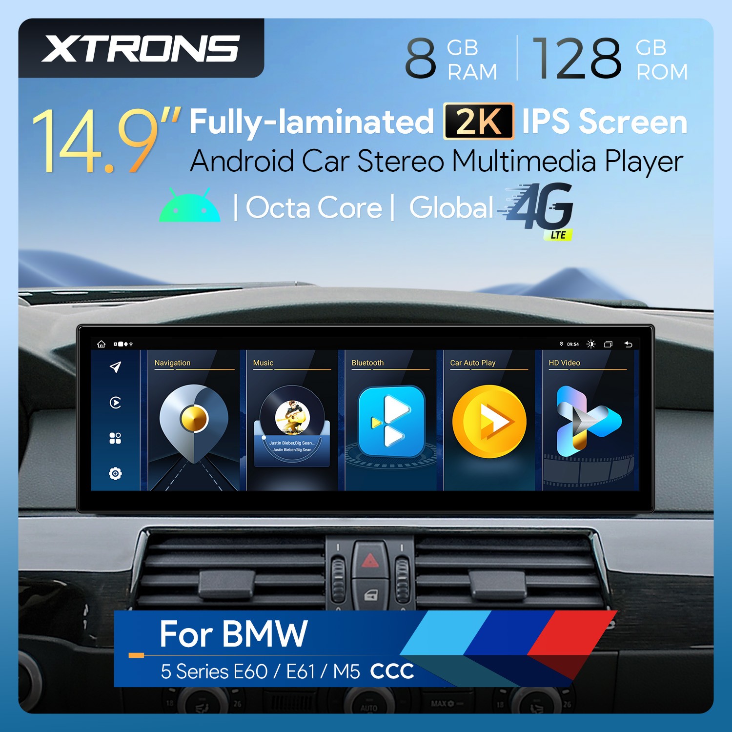 Android 14 System Upgrade 14.9″ for BMW E60 E61 5 Series CCC Radio Stereo 8+128G